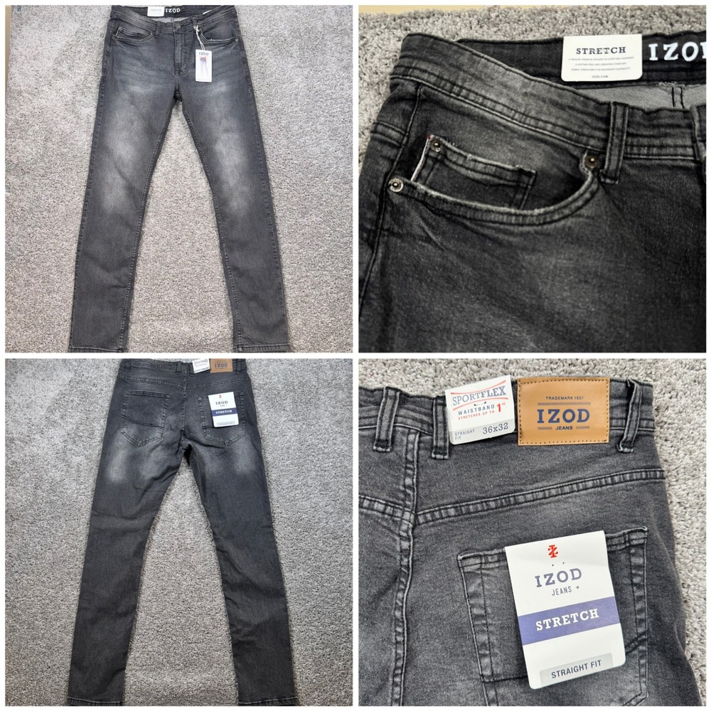 IZOD Straight Fit Jeans Mens Sportflex Stretch Gray 36x32 NEW